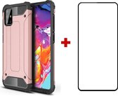 Samsung Galaxy A71 silicone TPU hybride roze goud hoesje + full cover glas screenprotector