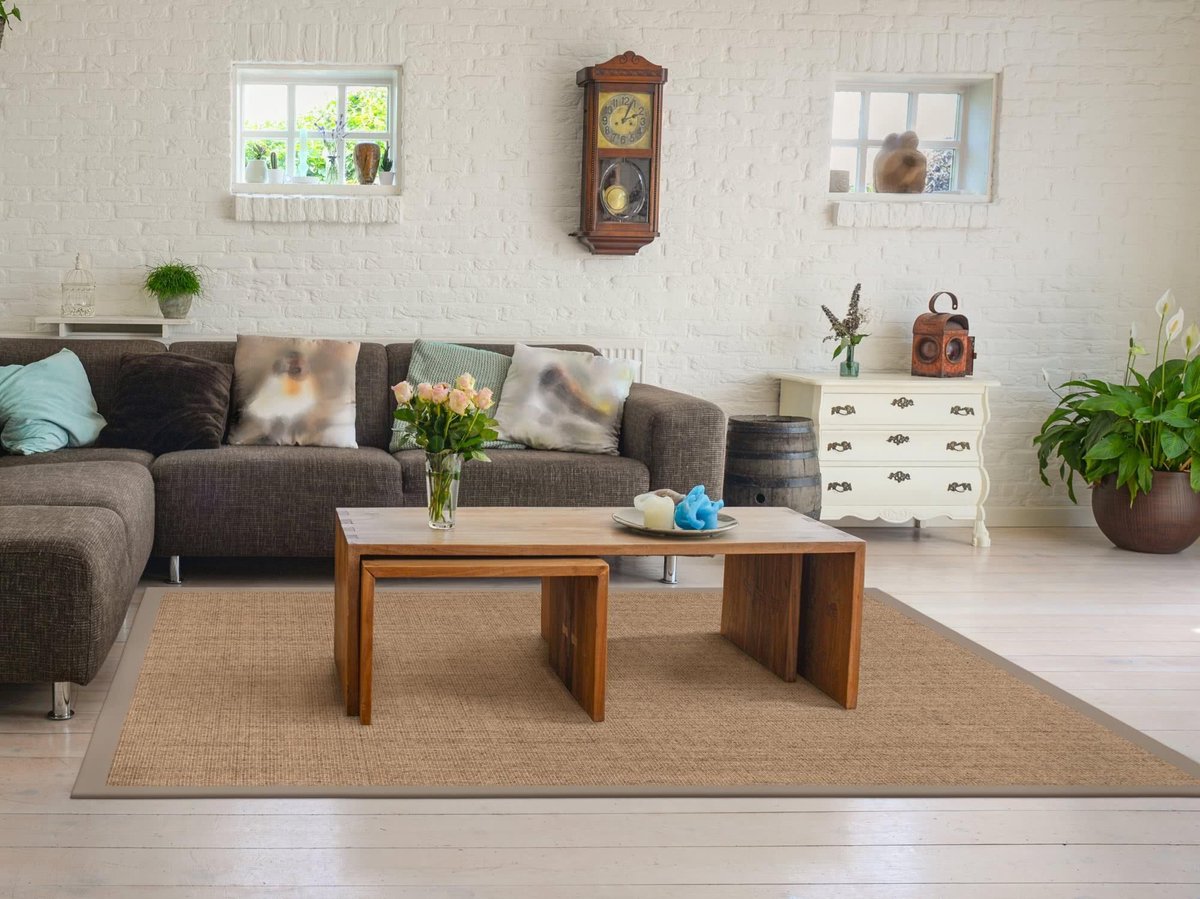 Sisal vloerkleed in champagne met katoenen rand 200x290cm - made in Germany