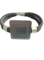 Armband rubber met aluminium grijs vierkant