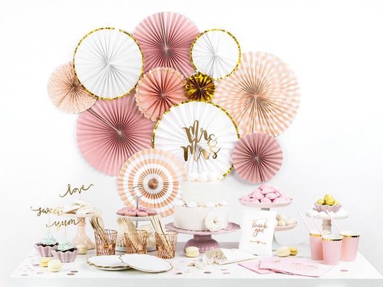 Papieren bekers - roze met gouden rand - 6 stuks