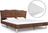 Bed met Matras Bruin 180x200 cm Stof (Incl LW Led klok) - Bed frame met lattenbodem - Tweepersoonsbed Eenpersoonsbed