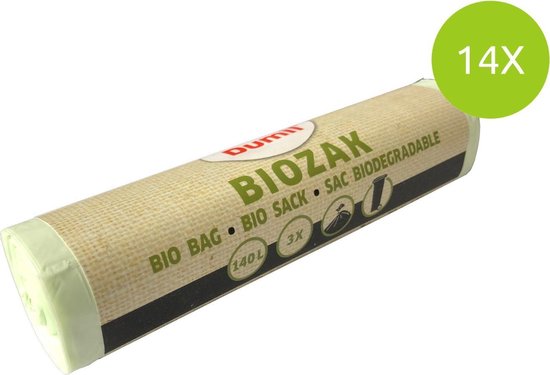 Biozakken 140 liter groen 70x125 cm composteerbaar - Doos 14 rol à 3 zakken  | bol.com
