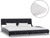 Bed met Matras Zwart 180x200 cm Kunstleer  (Incl LW Led klok) - Bed frame met lattenbodem - Tweepersoonsbed Eenpersoonsbed