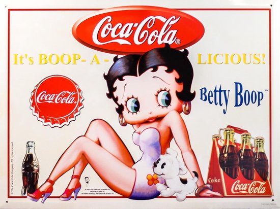 Wandbord - Betty Boop coca cola -creme 30x40cm- | bol