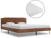 Bed met Matras Bruin 160x200 cm Kunst Suede Leer (Incl LW Led klok) - Bed frame met lattenbodem - Tweepersoonsbed Eenpersoonsbed