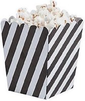 Popcorn bakjes zwart gestreept - 12 stuks - stevig karton - klein formaat - 8 cm breed - 10 cm hoog