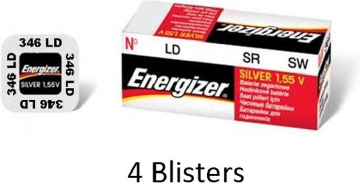 4 stuks (4 blisters a 1 stuk) Energizer 346 knoopcel batterij Zilver-oxide (S) 1,55 V