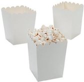Popcorn bakjes wit - 12 stuks - stevig karton - klein formaat - 8 cm breed - 10 cm hoog