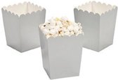 Popcorn bakjes zilver - 12 stuks - stevig karton - klein formaat - 8 cm breed - 10 cm hoog