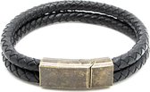 Sorprese - armband - zwart - leer - dubbel gevlochten - 23 cm - model A - armband mannen