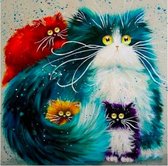 Diamond Painting pakket – Kleurrijke Katten familie - 20x20 cm – Volledige bedekking - Vierkante steentjes – Inclusief tools. Ideaal voor beginners, kinderen en volwassenen. Colorfull Cat Family.