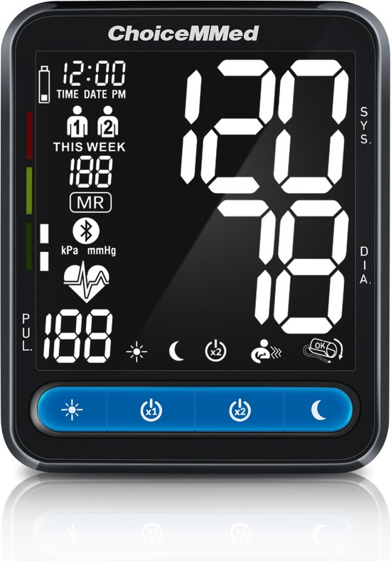 ChoiceMMed CBP1K1 Bloeddrukmeter Bovenarm met Smartphone App - Digitale Bloeddrukmeter met 120 Opgeslagen Metingen - Bluetooth Smart - Voice Technologie - Opslaan voor 2 Personen - Maat M Manchet - Zwart - Choicemmed