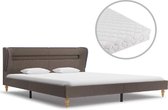Bed met Matras Taupe 160x200 cm Stof met LED (Incl LW Led klok) - Bed frame met lattenbodem - Tweepersoonsbed Eenpersoonsbed