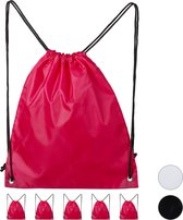 relaxdays gymtas - sporttas - 6 stuks - zwemtas - onbedrukt - effen gekleurd - rijgkoord roze