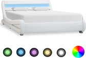 Bedframe Wit 160x200 cm Kunstleer met LED (Incl LW Led klok) - Bed frame met lattenbodem - Tweepersoonsbed Eenpersoonsbed