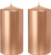2x Rosegouden cilinderkaarsen/stompkaarsen 6 x 12 cm 40 branduren - Geurloze rosegoudkleurige kaarsen - Woondecoraties