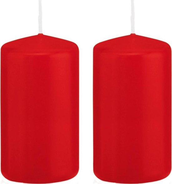 2x Rode cilinderkaarsen/stompkaarsen 6 x 12 cm 40 branduren - Geurloze kaarsen - Woondecoraties