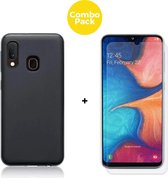 Samsung Galaxy A20e Telefoonhoesje met Screenprotector | Zwart Soft Touch Siliconen Smartphone Case | Gehard Beschermglas