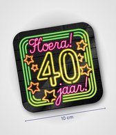Neon glas onderzetters - Hoera 40 jaar - 6 stuks