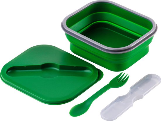 NU: 2 stuks Opvouwbare siliconen Lunchdoos / Lunchbox met Spork - Beide:  Groen | bol.com