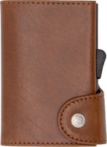 Vegetable Tanned Wallet C-secure, ruimte voor 7 passen en Briefgeld, Luxe portemonnee met aluminium cardprotector, RFID beveiliging, 100% vegetarisch leer (Donkerbruin)