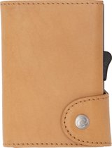 XL Vegetable Tanned Wallet C-secure, ruimte voor 8 tot 12 passen, Ruimte voor Briefgeld en Muntgeld, met Aluminium Pasjeshouder, RFID beveiliging (Lichtbruin)