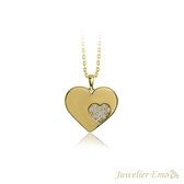 Juwelier Emo - 14 Karaat Gouden Hart ketting Dames met Zirkonia stenen - 45 CM