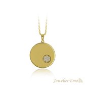 Juwelier Emo – 14 Karaat Gouden Ronde plaat Ketting met Zirkonia stenen - Dames Ketting - 45 CM