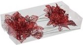 Kerststekers - Pet 8 Glitter Flowers/wire Red Ø 10cm