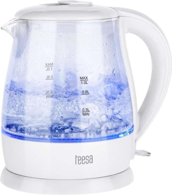 Teesa TSA1030 - Draadloze elektrische waterkoker, 1,0 liter, wit/glas