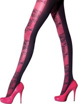 Pretty Opaque Lace Overlay Tights Zwart/rood one size ( 36 - 42) - AKP9