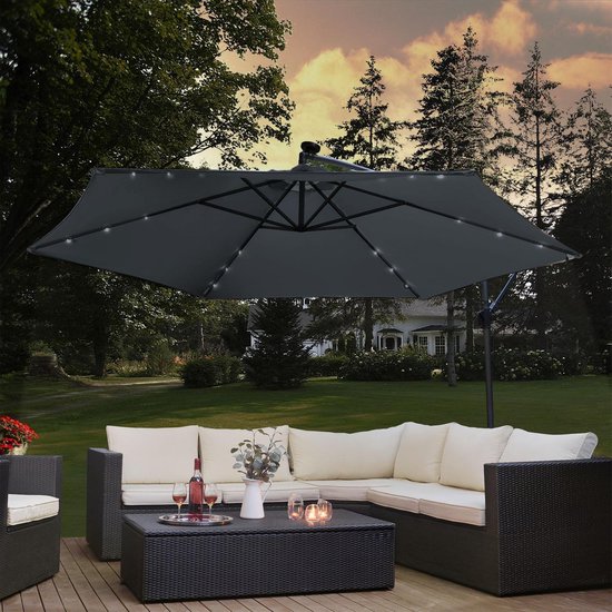 Parasol Brésil - 3,0 m - avec LED - gris foncé