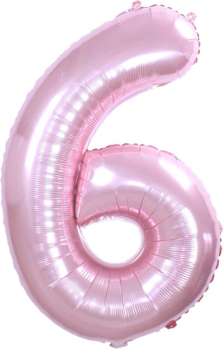 Folie Ballon Cijfer 6 Jaar Cijferballon Feest Versiering Folieballon Verjaardag Versiering Roze XL 86Cm Rietje