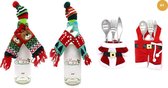 JAP Kerstversiering decoratie voor binnen - 4x Bestekset - 1x Flessenhouderset