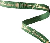 Kerst Lint 10mm (1cm) | Luxe Grosgrain Lint Ripsband | Merry Christmas Kerstlint | Donker Groen Goud Glitter | Cadeaulint | Kerstlint | Rol: 10 Meter