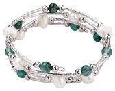 Zoetwaterparel wikkelarmband met edelstenen Wrap Pearl Green Striped Agate