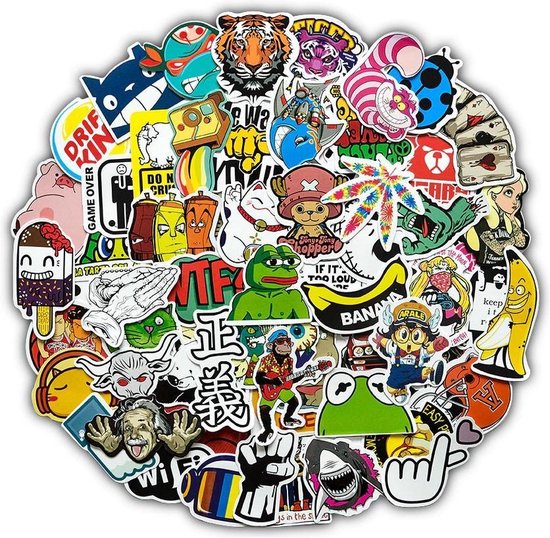 Random sticker mix met 50 verschillende stickers - voor laptop, skateboard, helm, etc.