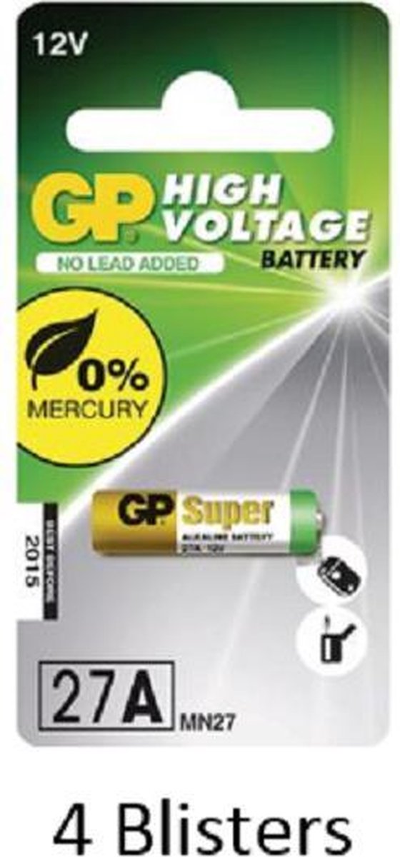 4 stuks (4 blisters a 1 stuks) GP Batteries High Voltage 27A Single-use Alkaline 12V