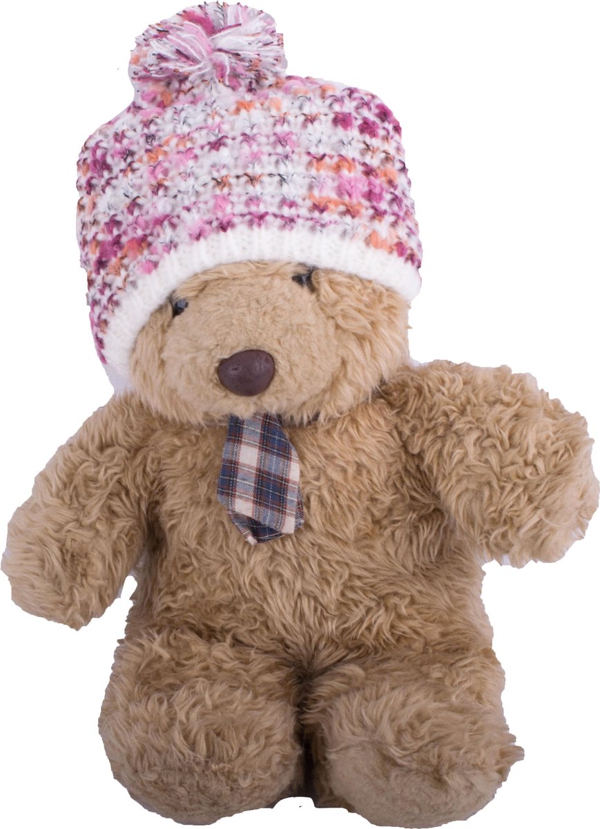 Meisjes Muts 4-8j. Mélé met Pompon, Ecru, Roze, Framboos, 53-55 cm.