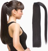 Paardenstaart Ponytail  Echt haar 60cm zwart 120Gram dik&vol