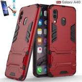 Samsung Galaxy A40 Kickstand Shockproof Rood Cover Case Hoesje - 1 x Tempered Glass Screenprotector A3TBL