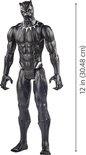 Zwart panter-actiefiguur van 30cm in zwart outfit met zilveren details en een masker.