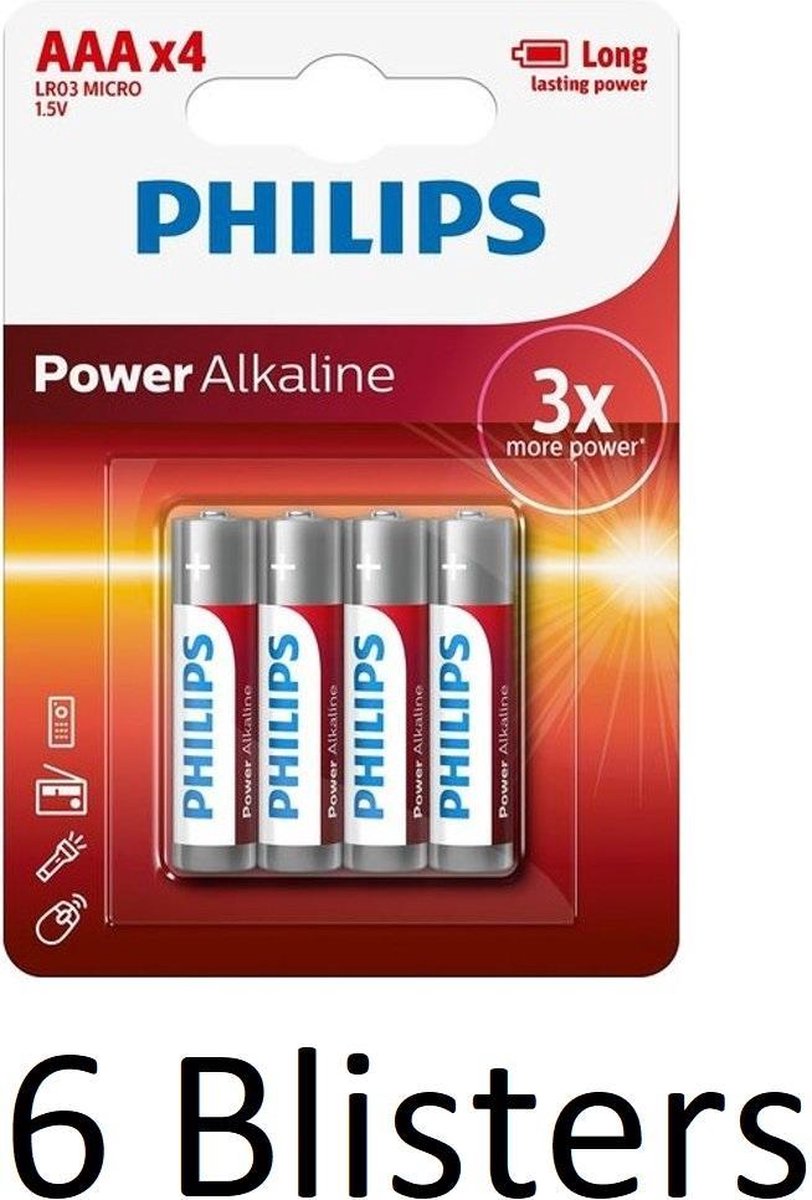 24 Stuks (6 Blisters a 4 st) Philips Power Alkaline AAA/LR03