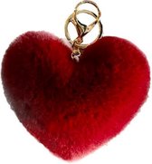 Sleutelhanger Pompon Hart / kleur: Wijnrood- Pluizig en zacht - Pompom Fluffy Heart - Burgundy Keychain - Knuffelzachte sleutelhanger - Valentijn kado - Valentine