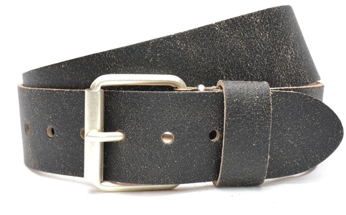 Moderiemen 5cm jeans riem van crack leder - 100% leder - zwart - Maat 115 - totale lengte 130 cm
