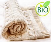 Wallaboo Babydeken Noa -gebreide wiegdeken - zacht en mooi - 100% biologisch katoen - 90 * 70 cm - Crème