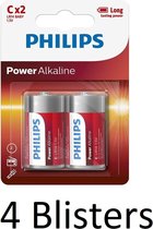 8 Stuks (4 Blisters a 2 st) batterij Power Alkaline C
