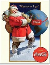 Coca Cola Santa Globe.   Metalen wandbord 31,5 x 40,5 cm.