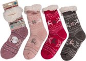 Comfortabele Warme Huissokken met Antislipzool - One Size – Kerstmotief -  Roze