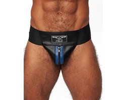 Mister b leather premium jockstrap black/Blauw Medium